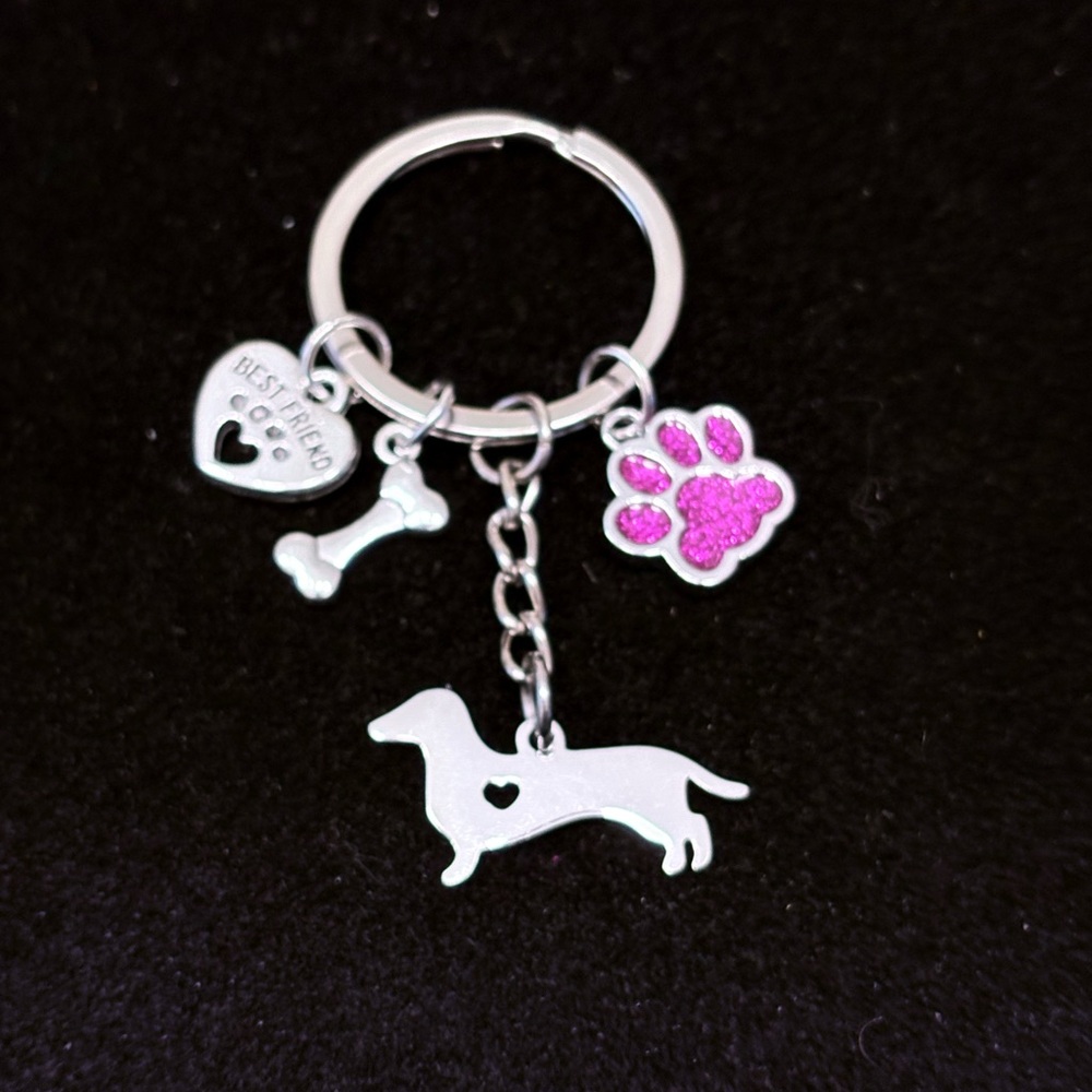 “Best Friend” Dachshund hotdog keychain with paw print charm
